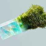 Imagem conceitual que combina elementos de tecnologia e natureza para representar o uso sustentável da inteligência artificial
