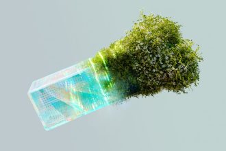 Imagem conceitual que combina elementos de tecnologia e natureza para representar o uso sustentável da inteligência artificial